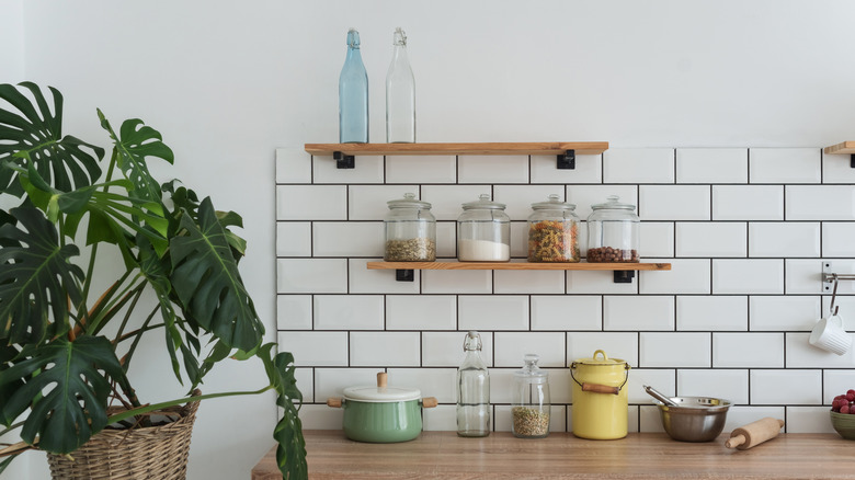 floating shelf with dishes