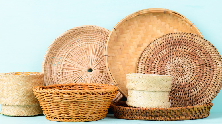 wicker baskets and trays