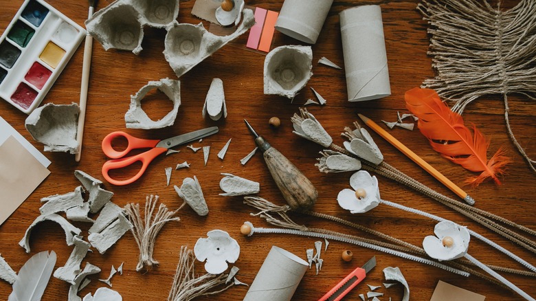 Disorganized craft tools and materials