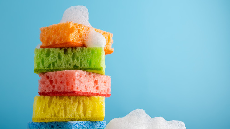 stacked colorful sponges 