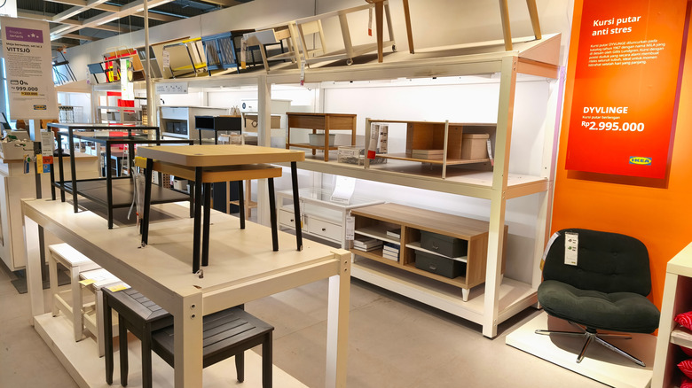 Selection of IKEA dining tables in the showroom