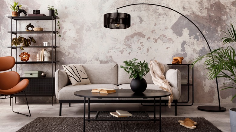 Room with gray flooring