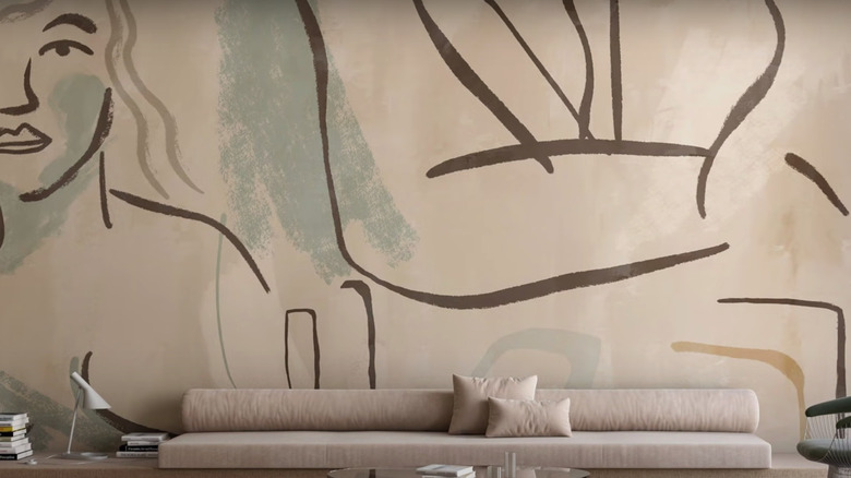 papel de parede abstrato na sala de estar