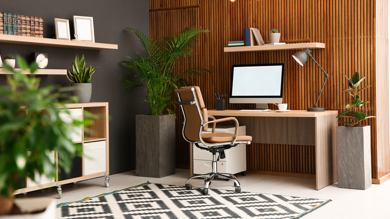 Home office wood paneling 