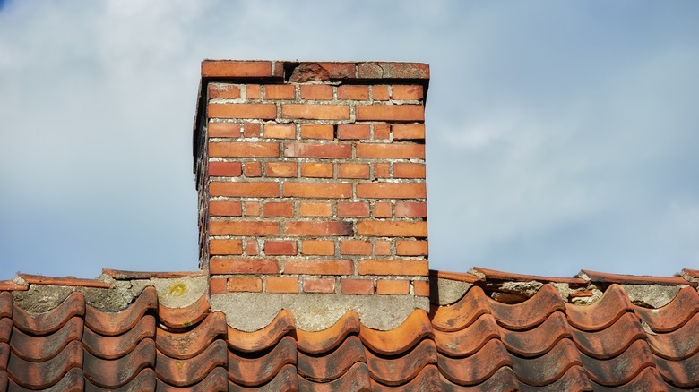 Roof with brick chimney