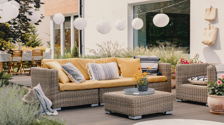 backyard party decor with couches