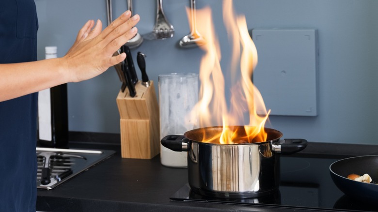fire in pot flares up