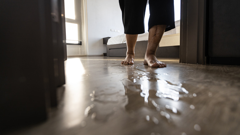 person walking wet laminate floor