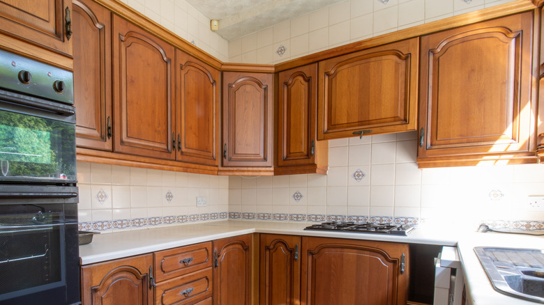 Old laminate countertops in kitchen