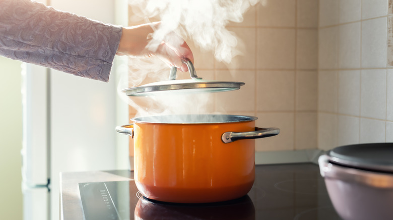 boiling water on a stovetop