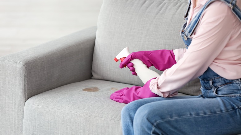 Woman removing stain