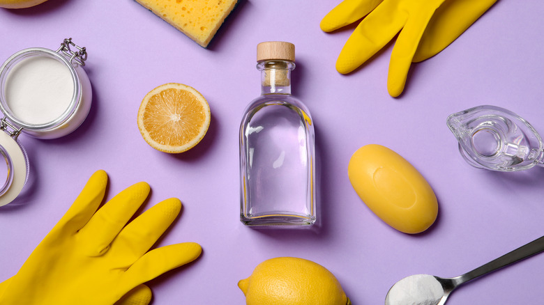 lemon and vinegar cleaning supplies