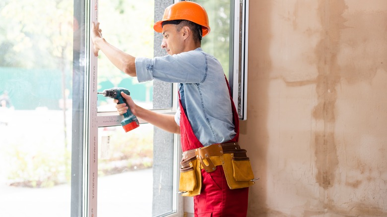 door installation in construction site