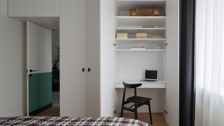 White desk in closet