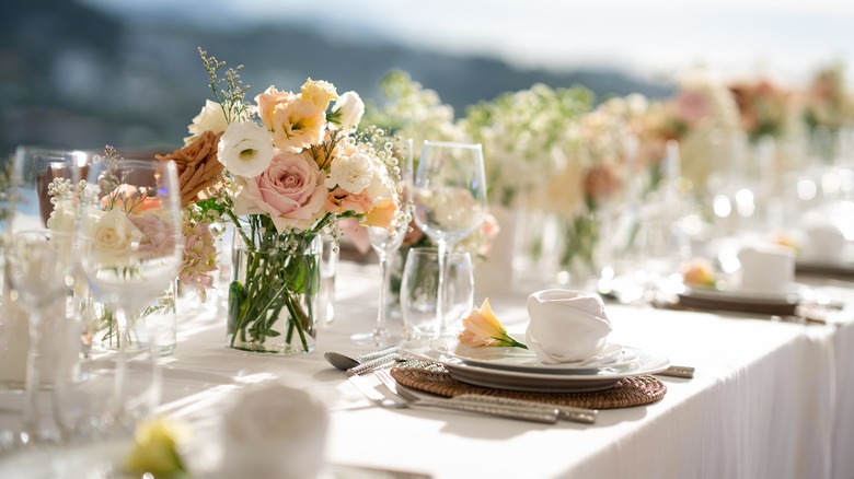 flowers on table at wedding