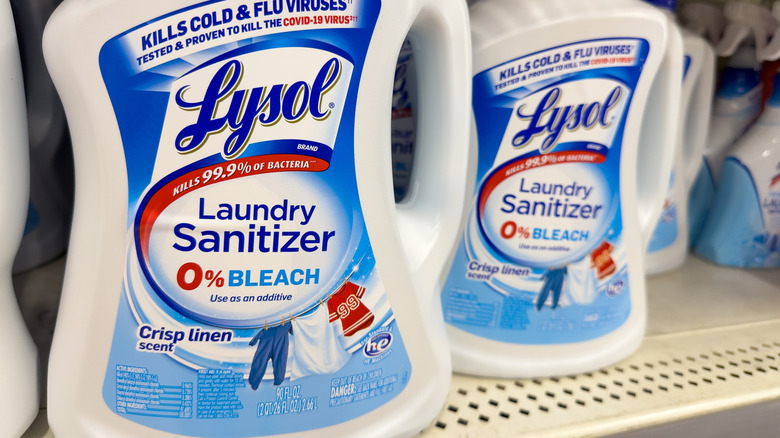 Lysol laundry sanitizers on a store shelf