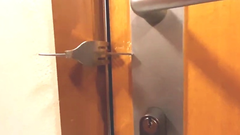 A fork used to secure a door
