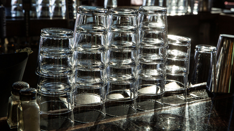 stacked glassware