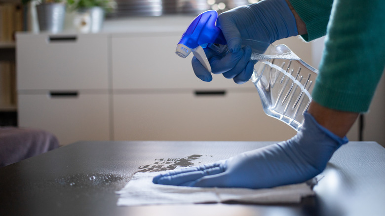 someone cleaning counters