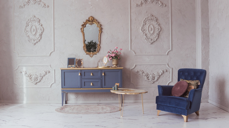 antique living room with mirror