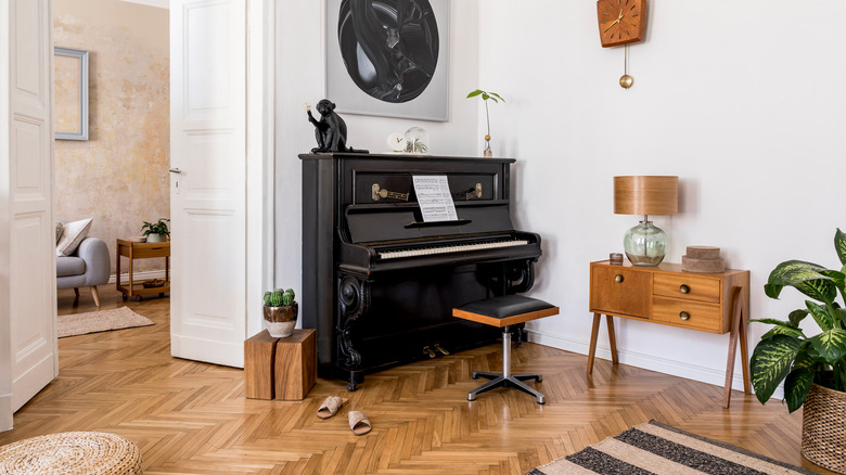 black piano in stylish room