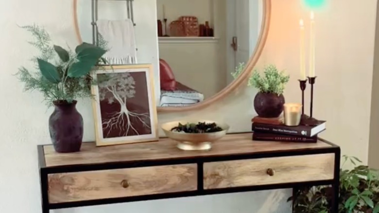 Entryway table decorated with dollar tree items