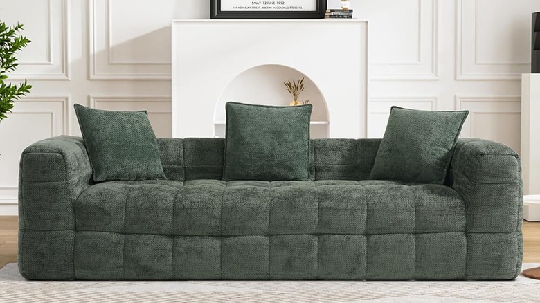 Green boneless cloud couch in living room