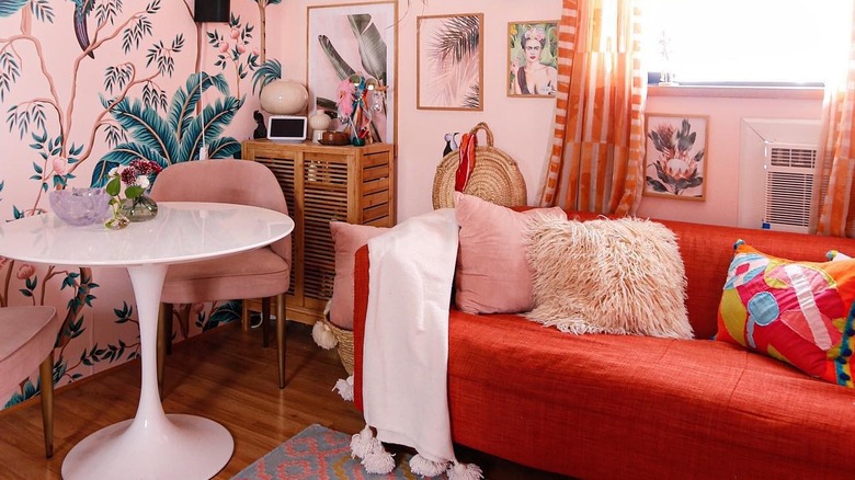 Eclectic living room home decor and a white modern table