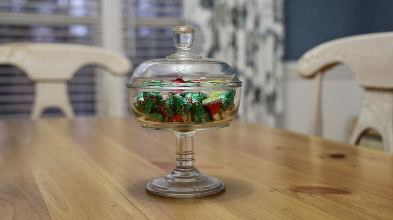 Jar of candy on a kitchen table
