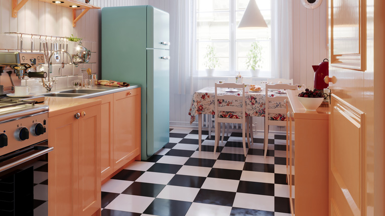 Checkered kitchen floor tile