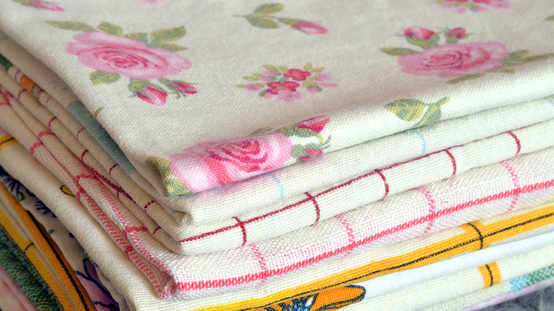Mixed patterned vintage kitchen linens