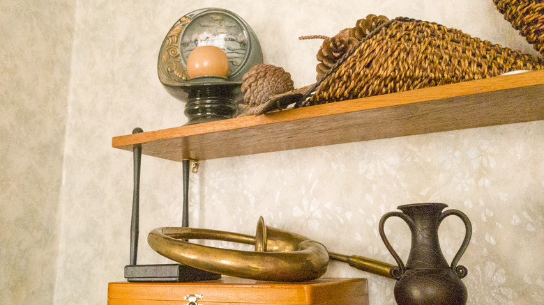 Wooden shelves with vintage decor