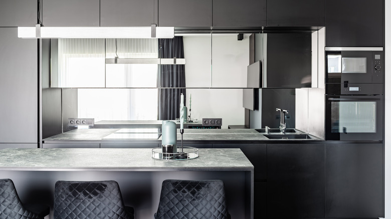 large mirrored tiles in kitchen