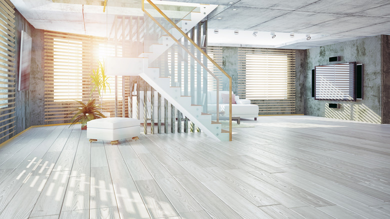 White wide plank flooring