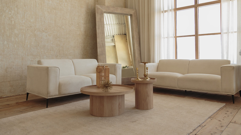 A bland minimalistic living room with everything done in beige