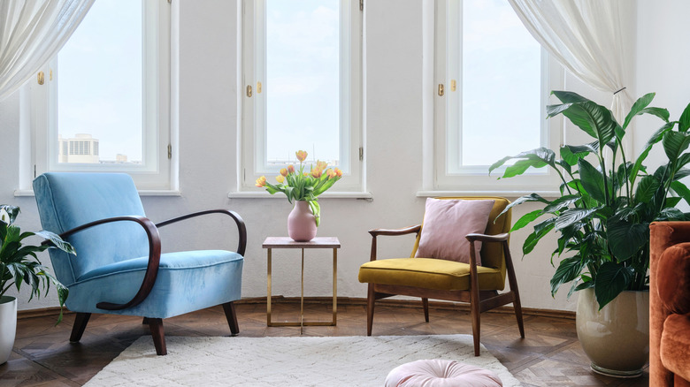 interior living room design with two armchairs near window