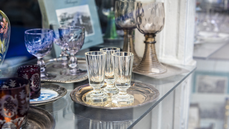 Crystal glasses in a store