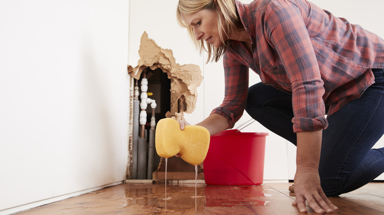 Water on wood floorboards