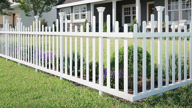 White vinyl vence around house front yard