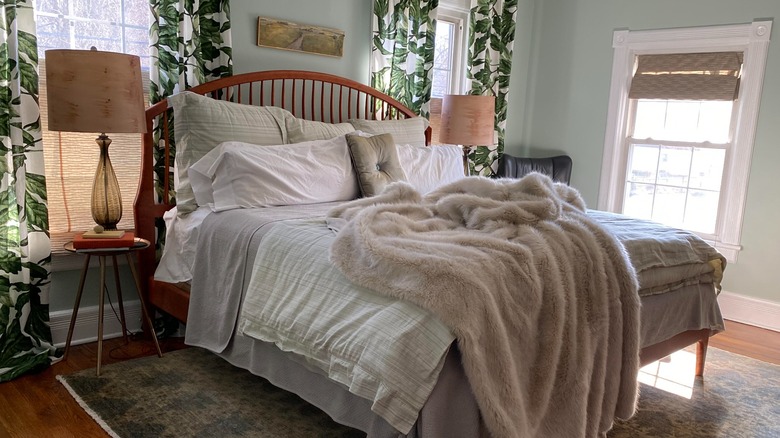 Bedroom with summer curtains