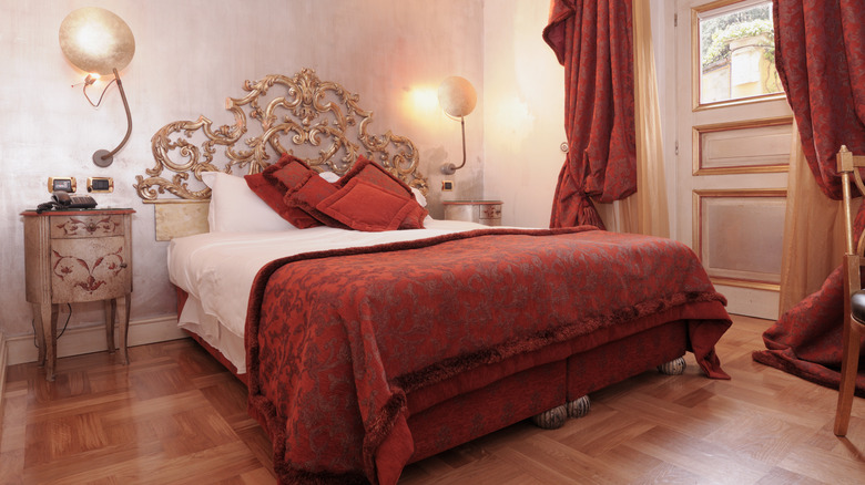vintage bedroom with red accents