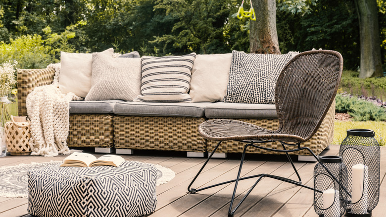 Wicker furniture with cushions and pillows