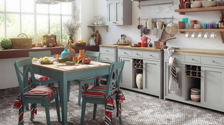 Cozy kitchen with seat cushions