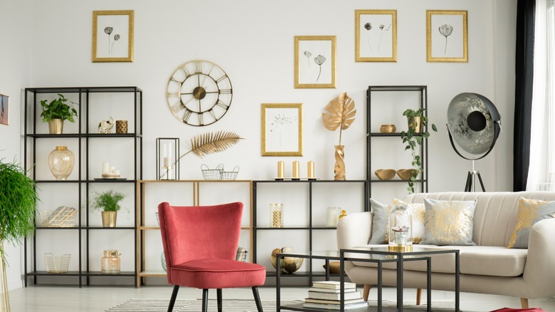 living room with red chair