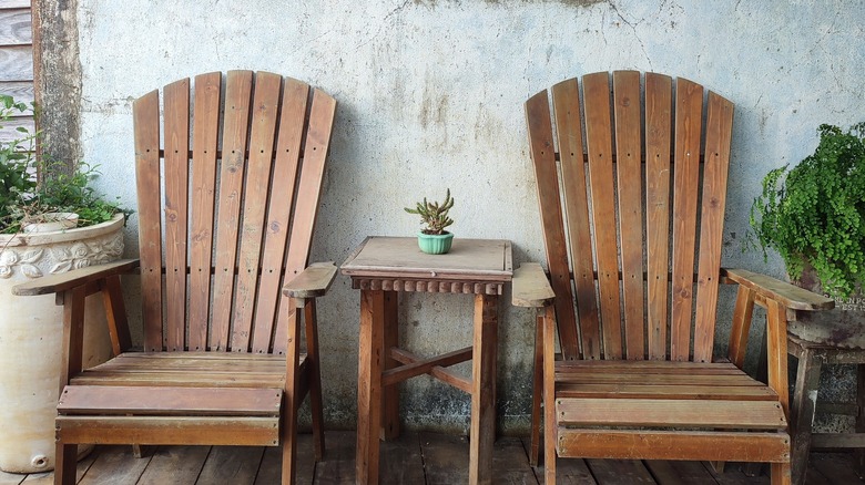 two outdoor chairs and table