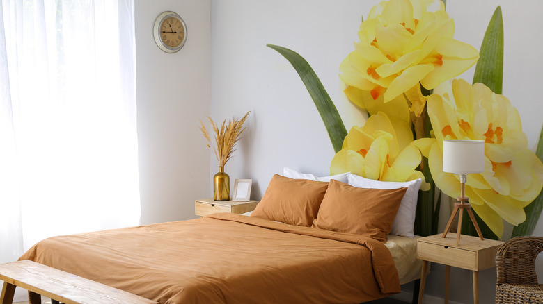 bedroom with wall mural 