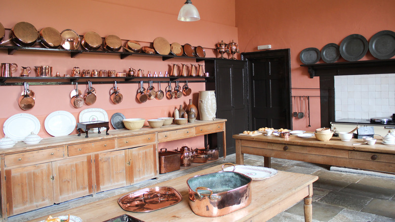 Victorian kitchen with copper pots