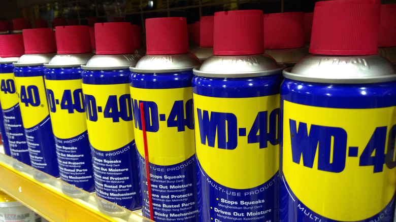 person spraying WD-40 can