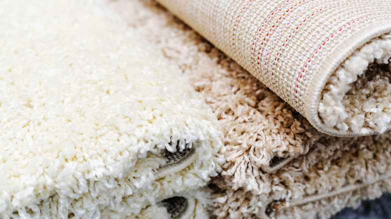 Fluffy white and beige synthetic rugs