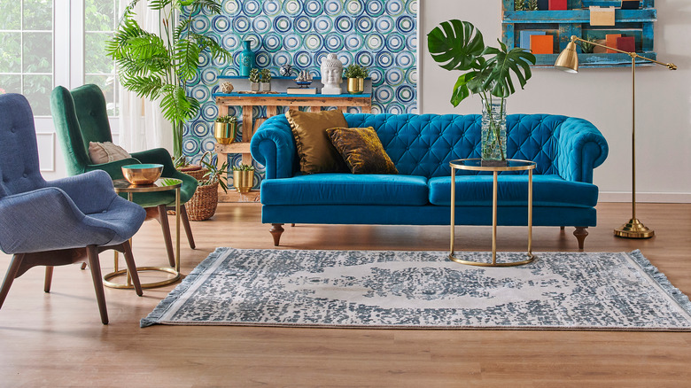 patterned rug in living room